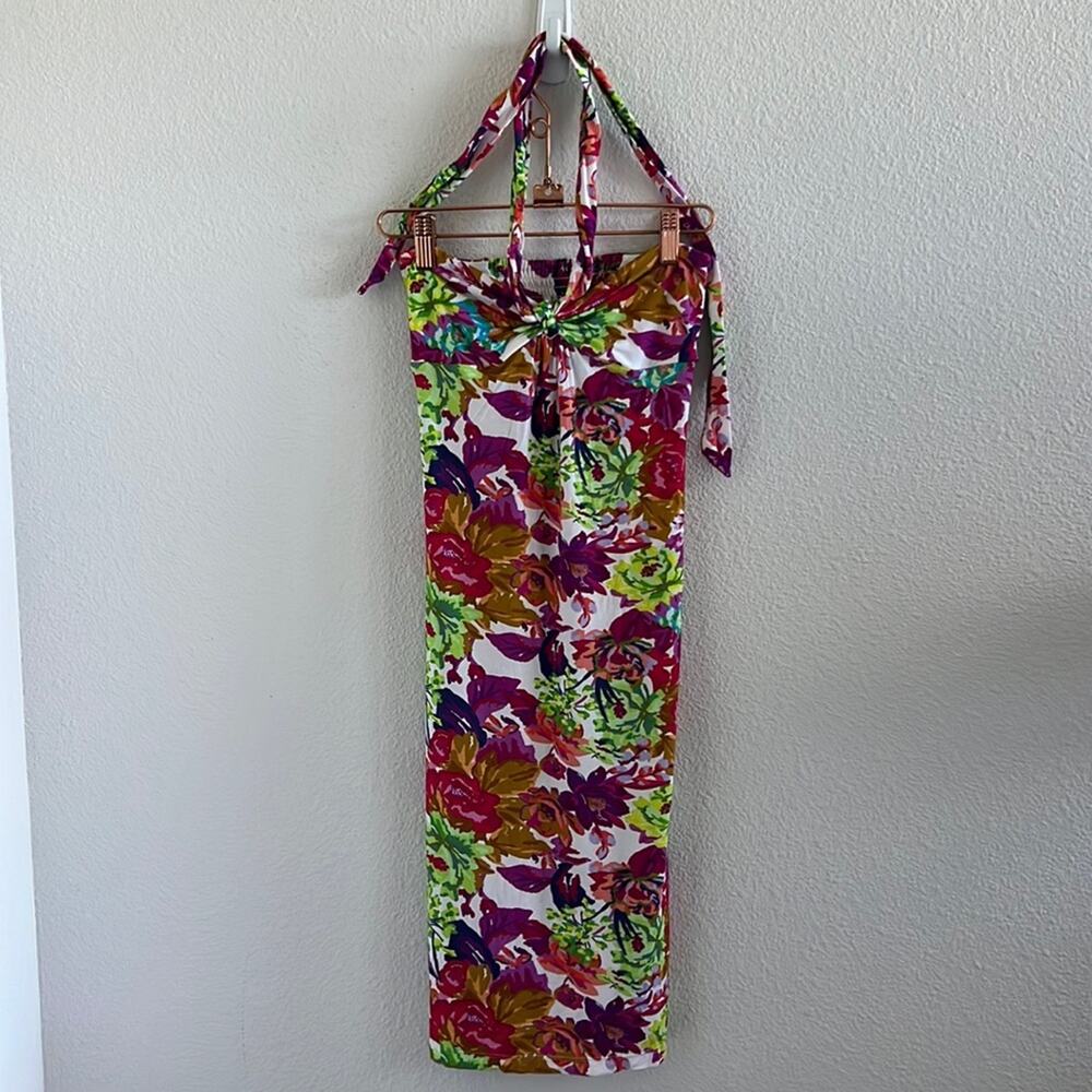 Cosabella Floral Tie Neck Dress Stretchy Super Soft Vacation Tropical XS